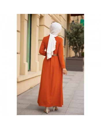 Robe longue casual boutonnée avec sa ceinture (Vetement pour femme musulmane) - Couleur brique 