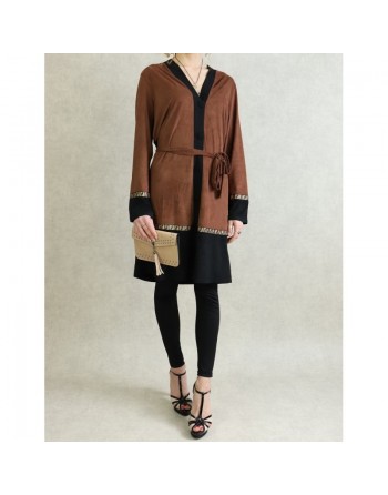 Veste longue fermetures boutonnée effet daim souple pour femme 