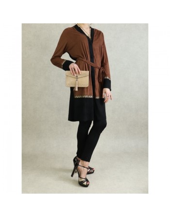 Veste longue fermetures boutonnée effet daim souple pour femme 