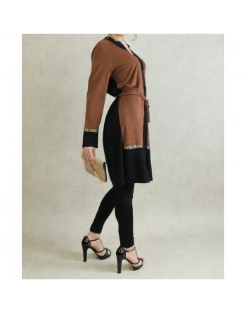 Veste longue fermetures boutonnée effet daim souple pour femme 