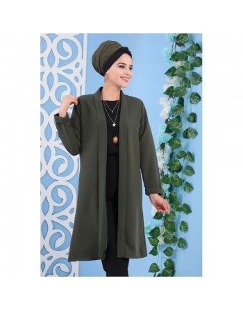 Veste mi-longue de couleur kaki (Vêtement turque moderne et chic pour femme) 