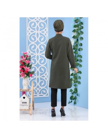 Veste mi-longue de couleur kaki (Vêtement turque moderne et chic pour femme) 