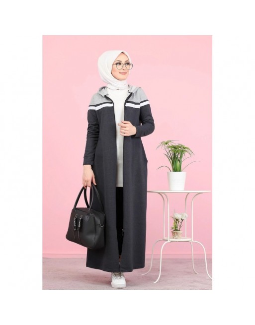 Robe longue à capuche fermeture éclair (Tenue mastour sportswear pour femme voilée) - Couleur gris anthracite et gris clair Robe longue à capuche fermeture éclair (Tenue mastour sportswear pour femme voilée) - Couleur gris anthracite et gris clair