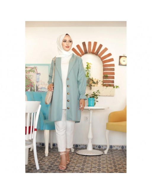 Veste longue classique boutonnée élégante (Tenue Hijab) - Couleur menthe Veste longue classique boutonnée élégante (Tenue Hijab) - Couleur menthe