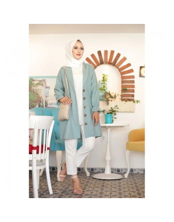 Veste longue classique boutonnée élégante (Tenue Hijab) - Couleur menthe 