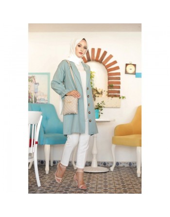 Veste longue classique boutonnée élégante (Tenue Hijab) - Couleur menthe 