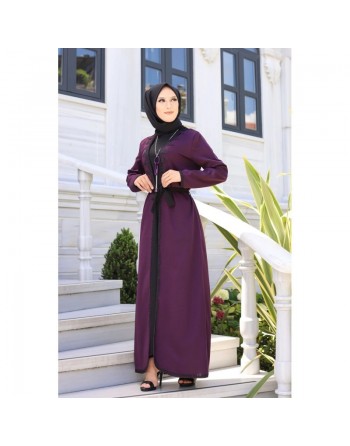 Ensemble Robe et Cardigan (Kimono) - Vetement femme voilée - Couleur violette 
