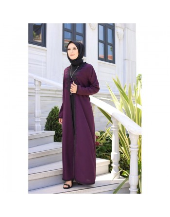 Ensemble Robe et Cardigan (Kimono) - Vetement femme voilée - Couleur violette 
