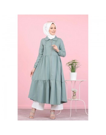 Veste zippée ample et légère mi longue (Vetement mastour pour femme voilée) - Couleur menthe 