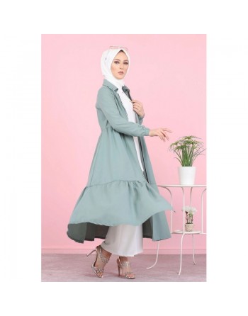 Veste zippée ample et légère mi longue (Vetement mastour pour femme voilée) - Couleur menthe 