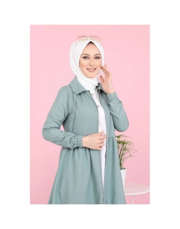 Veste zippée ample et légère mi longue (Vetement mastour pour femme voilée) - Couleur menthe 