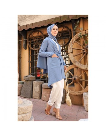 Veste mi-longue pour femme voilée (Gilet pour Hijab) - Couleur bleue indigo 