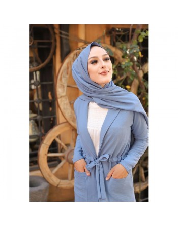 Veste mi-longue pour femme voilée (Gilet pour Hijab) - Couleur bleue indigo 