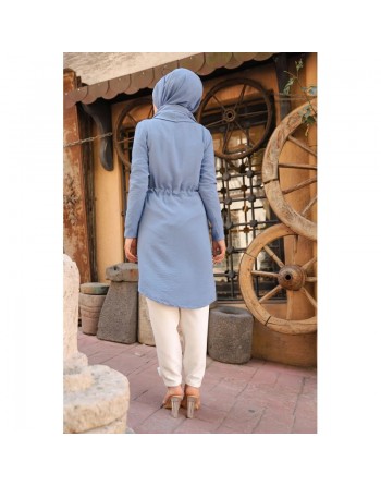 Veste mi-longue pour femme voilée (Gilet pour Hijab) - Couleur bleue indigo 