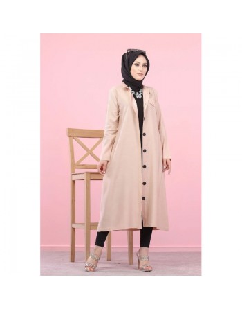 Veste longue pour femme - style chemise (Vetement Hijab) - Couleur rose poudré (Nude) 
