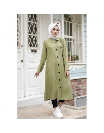 Veste longue pour femme - style chemise (Vetement femme voilée) - Couleur vert clair 