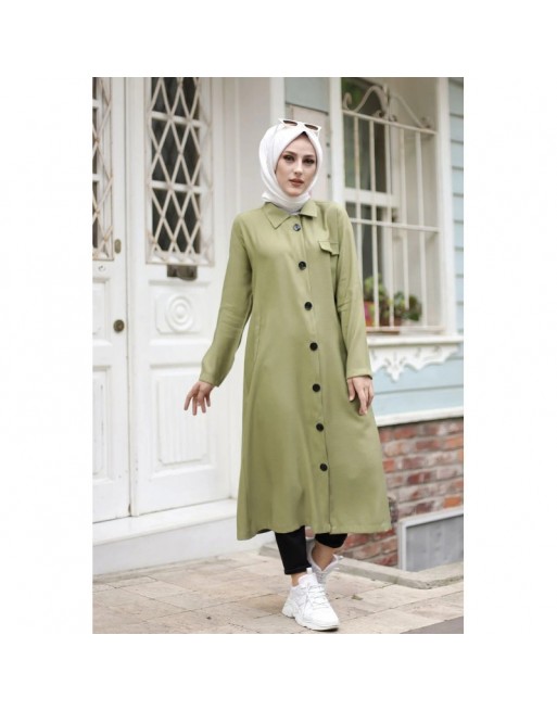 Veste longue pour femme - style chemise (Vetement femme voilée) - Couleur vert clair Veste longue pour femme - style chemise (Vetement femme voilée) - Couleur vert clair
