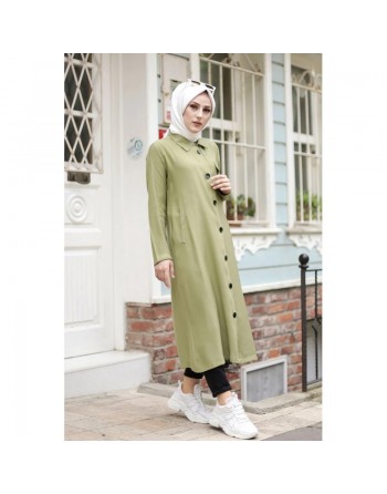 Veste longue pour femme - style chemise (Vetement femme voilée) - Couleur vert clair 