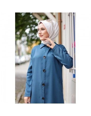 Veste longue pour femme - style chemise (Mode Musulmane) - Couleur bleu pétrole 