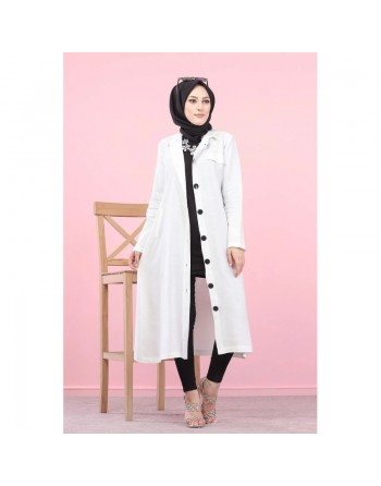Veste longue pour femme - style chemise (Vetement Hijab) - Couleur blanc 
