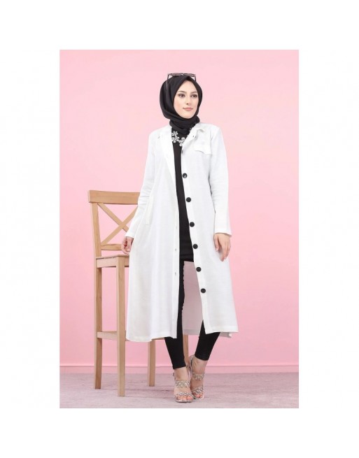 Veste longue pour femme - style chemise (Vetement Hijab) - Couleur blanc Veste longue pour femme - style chemise (Vetement Hijab) - Couleur blanc