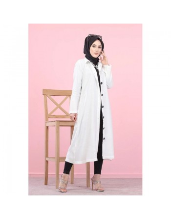 Veste longue pour femme - style chemise (Vetement Hijab) - Couleur blanc 