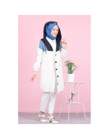 Veste Tunique boutonnée à capuche (Vetement moderne pas cher pour femme voilée) - Couleur bleu indigo 