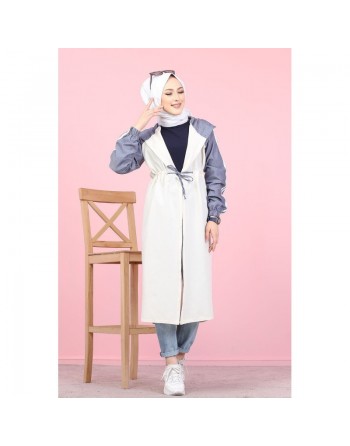 Gilet décontracté à capuche (Vetement moderne pour femme voilée) - Couleur blanc et indigo 