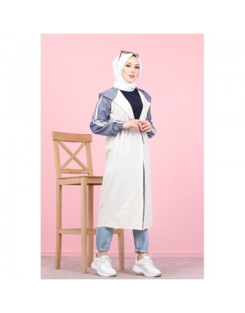 Gilet décontracté à capuche (Vetement moderne pour femme voilée) - Couleur blanc et indigo 