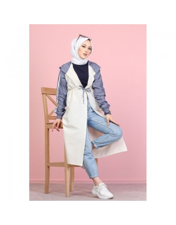 Gilet décontracté à capuche (Vetement moderne pour femme voilée) - Couleur blanc et indigo 
