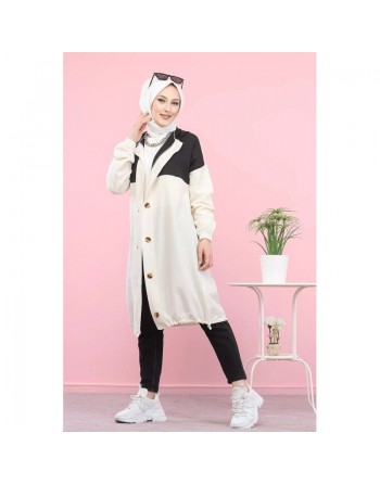 Veste longue bicolore à capuche (Mode Musulmane) - Couleur noir et blanc 