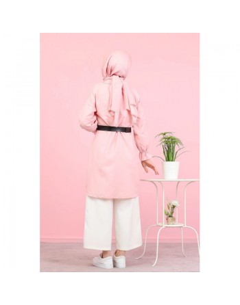 Veste longue classique boutonnée élégante (Vêtement Hijab) - Couleur rose 