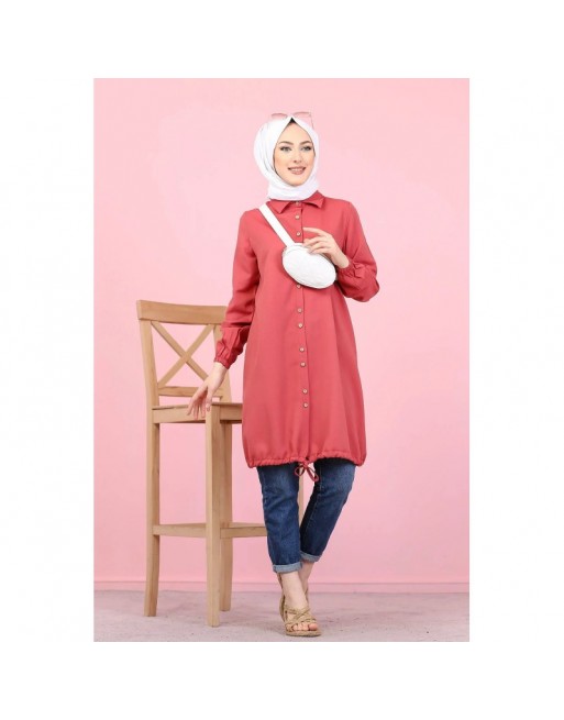 Tunique-Chemise casual ample boutonnée (Vetement décontracté femme voilée) - Couleur Rose foncé Tunique-Chemise casual ample boutonnée (Vetement décontracté femme voilée) - Couleur Rose foncé