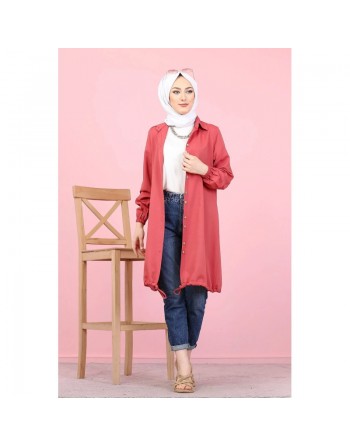 Tunique-Chemise casual ample boutonnée (Vetement décontracté femme voilée) - Couleur Rose foncé 