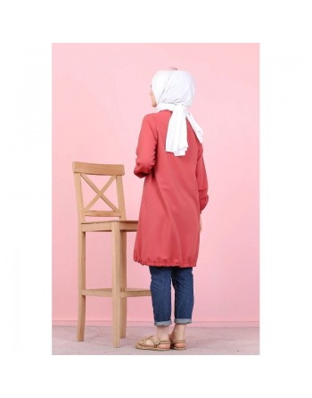 Tunique-Chemise casual ample boutonnée (Vetement décontracté femme voilée) - Couleur Rose foncé 