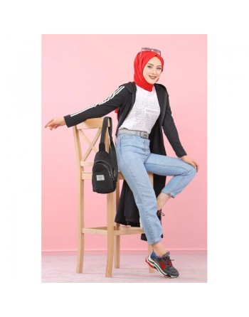 Cardigan long à capuche - Robe zippée style sportswear pour femme voilée - Couleur Noir 