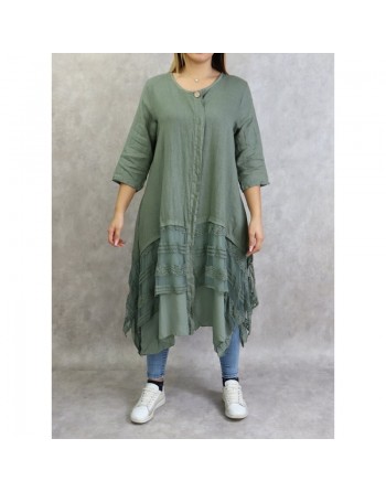Veste-Tunique longue et évasée pour femme - Couleur kaki clair 