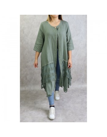 Veste-Tunique longue et évasée pour femme - Couleur kaki clair 