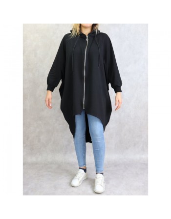 Veste longue sportswear avec capuche de couleur noir 