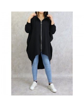 Veste longue sportswear avec capuche de couleur noir 