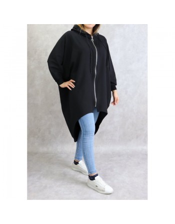 Veste longue sportswear avec capuche de couleur noir 