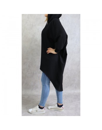 Veste longue sportswear avec capuche de couleur noir 