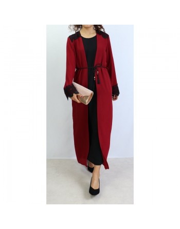 Robe kimono intégré de couleur Noir et Bordeaux 