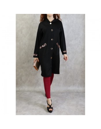 Veste mi longue à strass effet velours de couleur noire 
