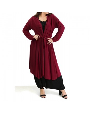 Gilet long extra large (Grande taille) à manches longues pour femme - Couleur Bordeaux 