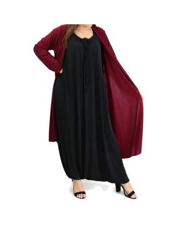 Gilet long extra large (Grande taille) à manches longues pour femme - Couleur Bordeaux 