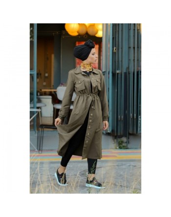 Trench-coat de ville et Robe boutonnée mi-longue pour femme - Couleur bleu 
