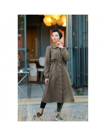 Trench-coat de ville et Robe boutonnée mi-longue pour femme - Couleur bleu 