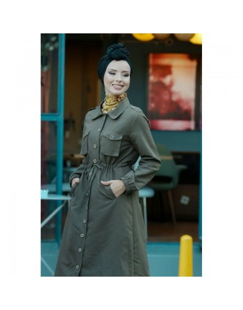 Trench-coat de ville et Robe boutonnée mi-longue pour femme - Couleur bleu 
