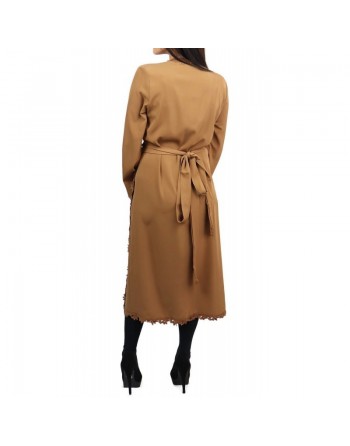 Kimono mi-long brodé de couleur marron caramel 